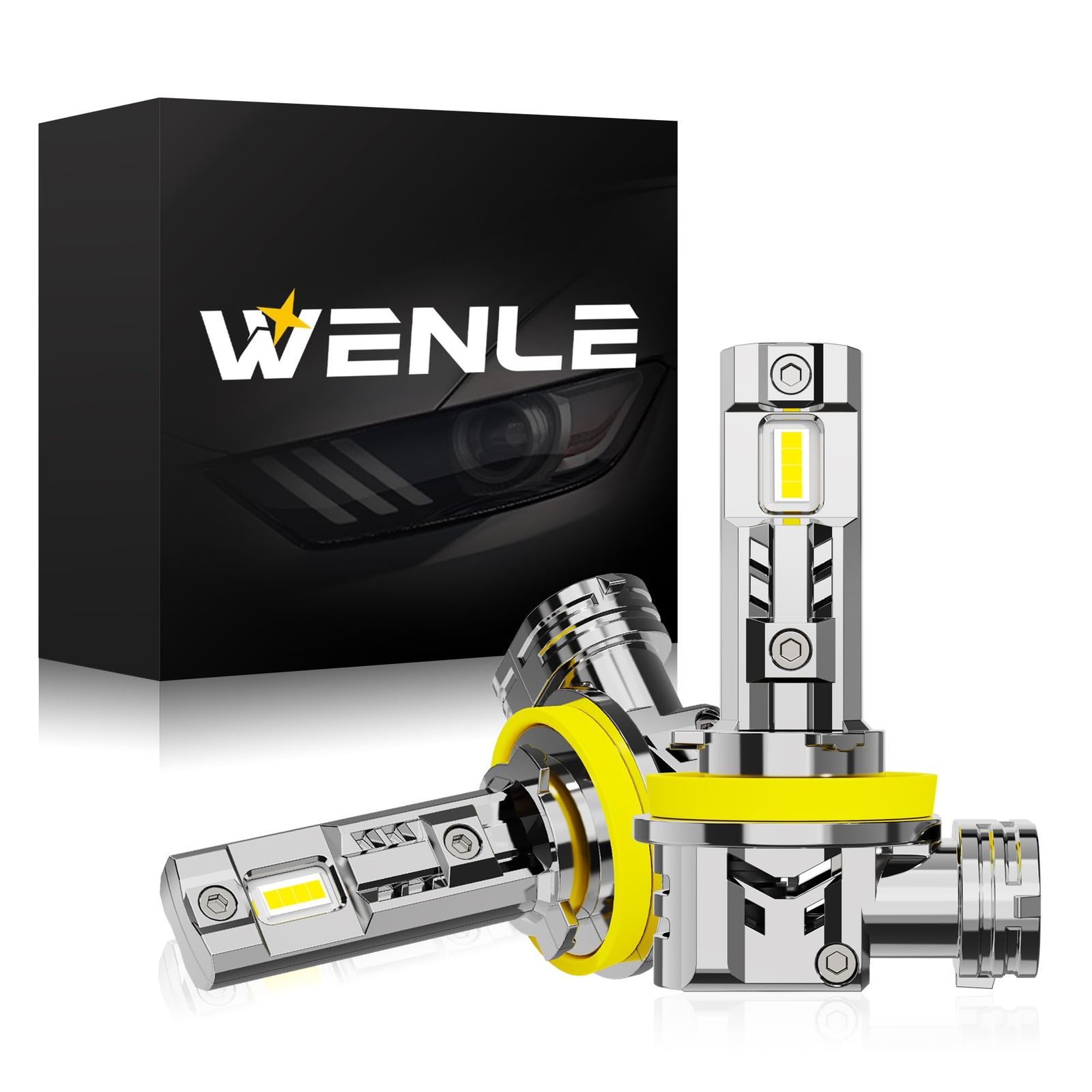 『クロームメッキボディ』WENLE(ウエンレ) 超ステルスH8/H9/H11/H16共用 led ヘッドライト バルブ 新車検対応 ハロゲンよりちっちゃ 7倍明るさUP 爆光18000LM（9000LM*2） 60W(30W*2) ホワイト 6000 ...