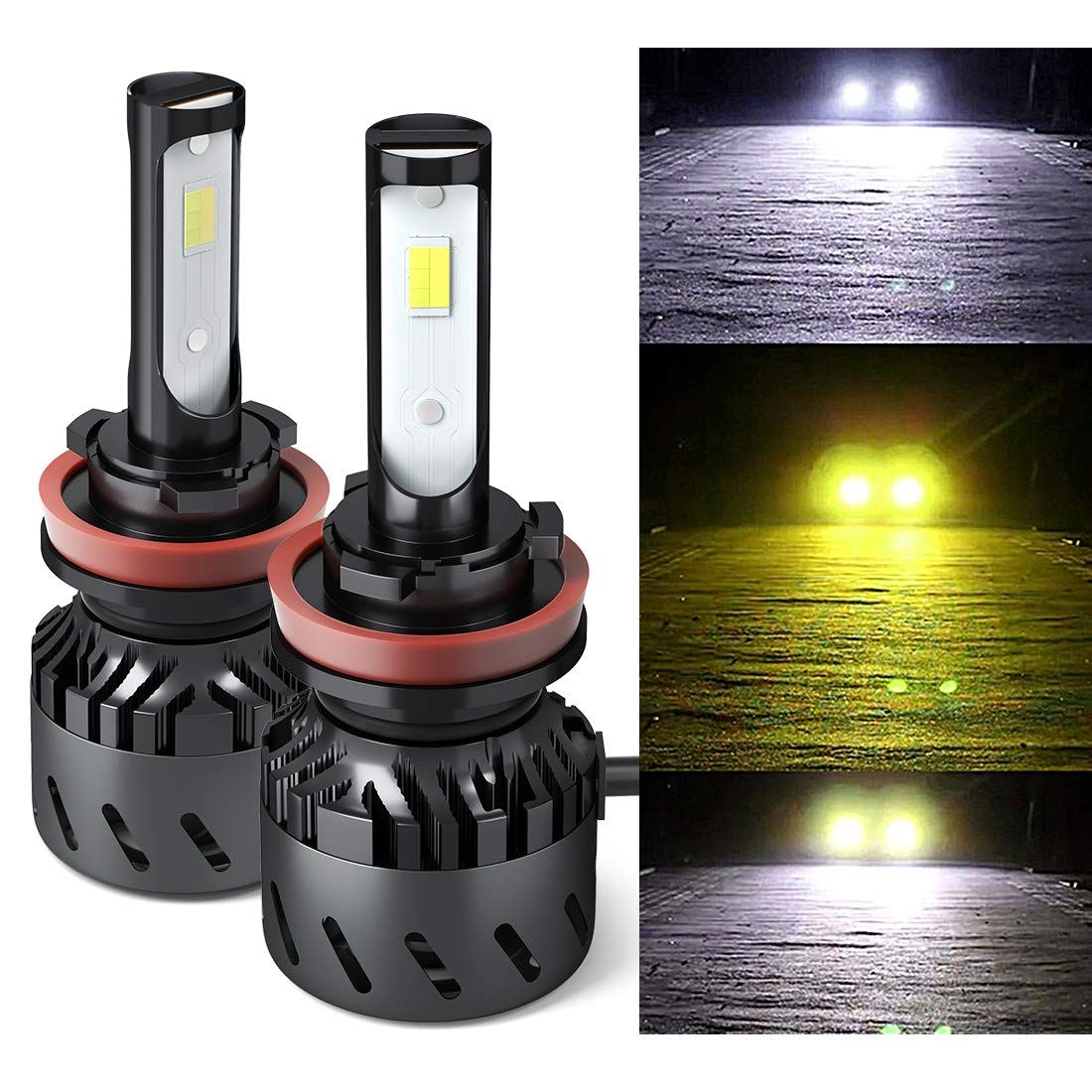 LEDフォグランプ H11 H8 H9 H16(国産車) 3色温度3モード切替 一体式 LEDバルブ 超ミニ コンパクト-POOPEE DC12V 28W 両面発光 6000K 3000k 4300k イエロー・ホワイト切替え 5,229円