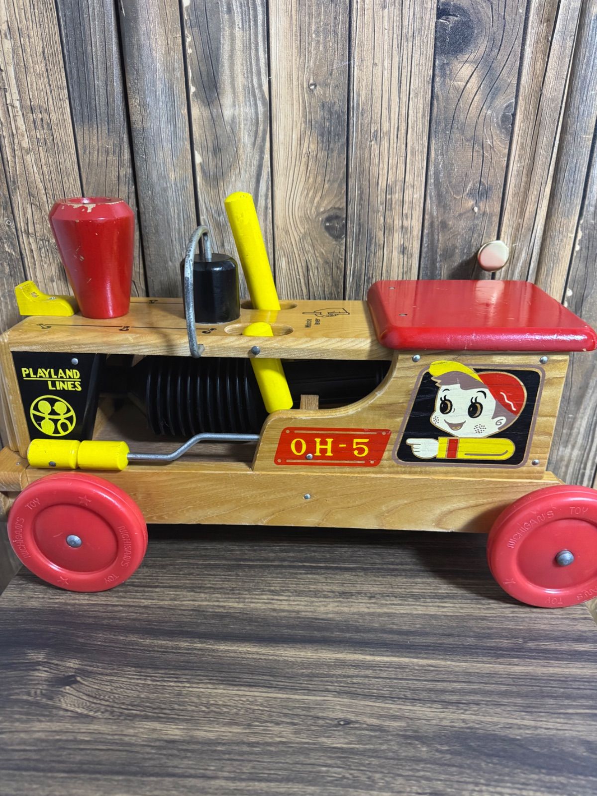当時物 Nichigan ニチガン製 木製機関車玩具 Playland Lines OH-5 手押し車 汽車ポッポ レトロ 木のおもちゃ 玩具