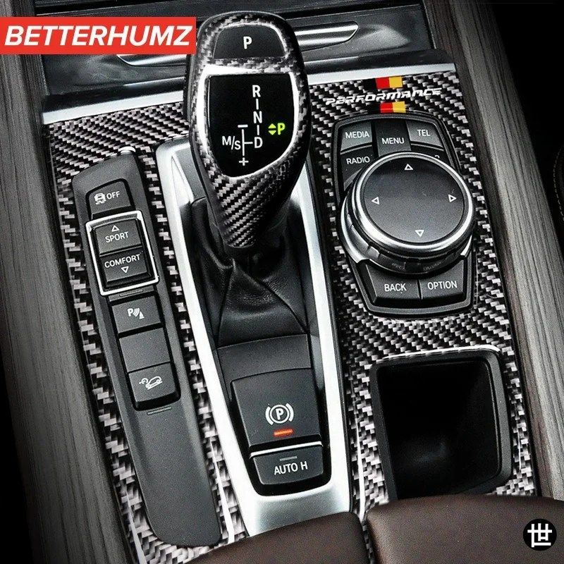 BMW X5 F15 X6 F16用カーボンセンターコンソールギアシフターパネルトリムカバーMパフォーマンスステッカー車内アクセサリー