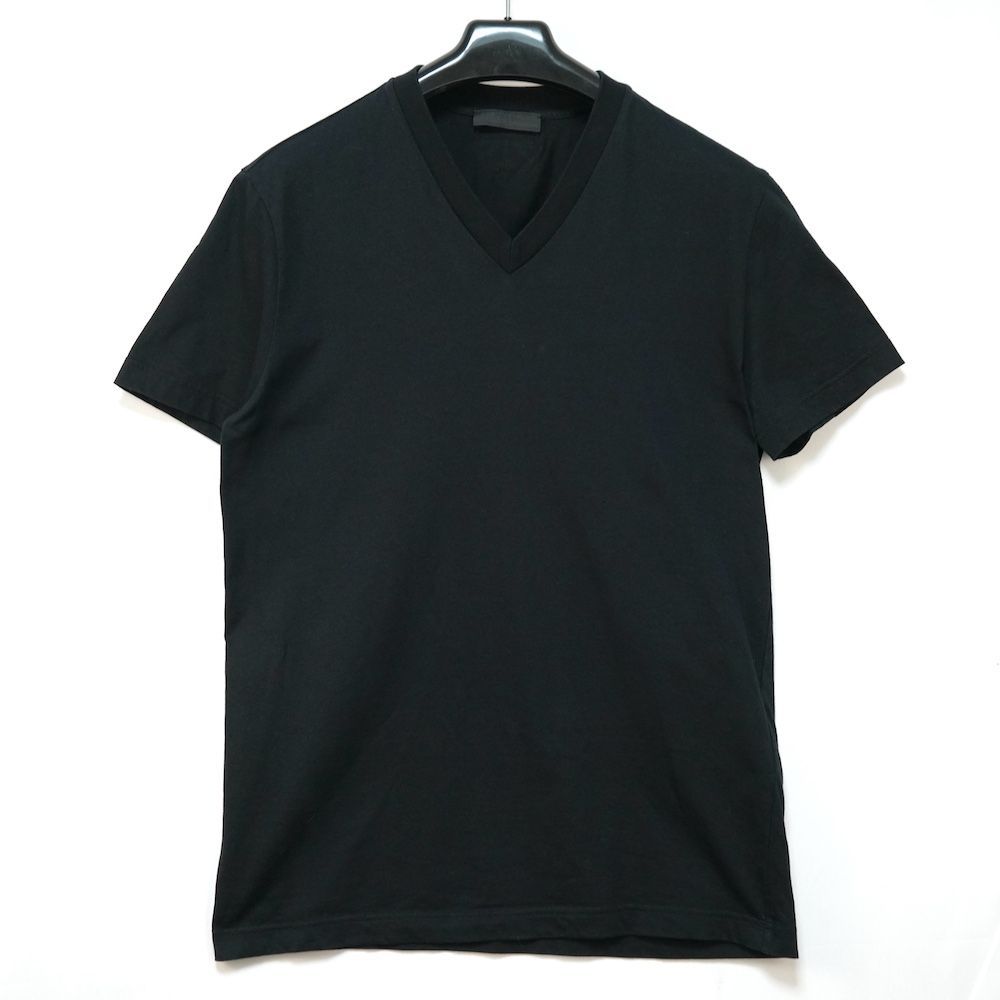 PRADA プラダ バック トライアングル タグ Vネック コットン パック Tシャツ ブラック Sサイズ UJM493 S181 ILK