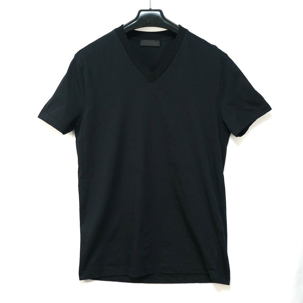 PRADA プラダ バック トライアングル タグ Vネック コットン パック Tシャツ ブラック Sサイズ UJM493 S181 ILK