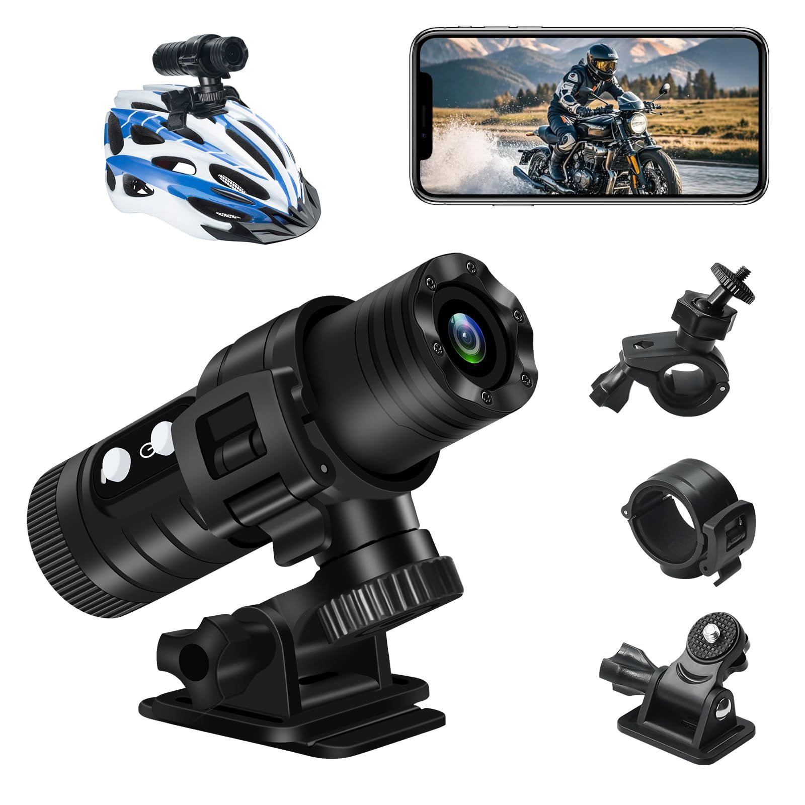 バイク用ドライブレコーダー バイクカメラ 【wifi搭載 8時間録画】1080P画質 120度広角 IP66防水 256GB対応 上書き録画 自転車用ドライブレコーダー ヘルメットカメラ バイクドラレコ アクションカメラ 耐震設計＆丈夫なボデ 0e4566f8