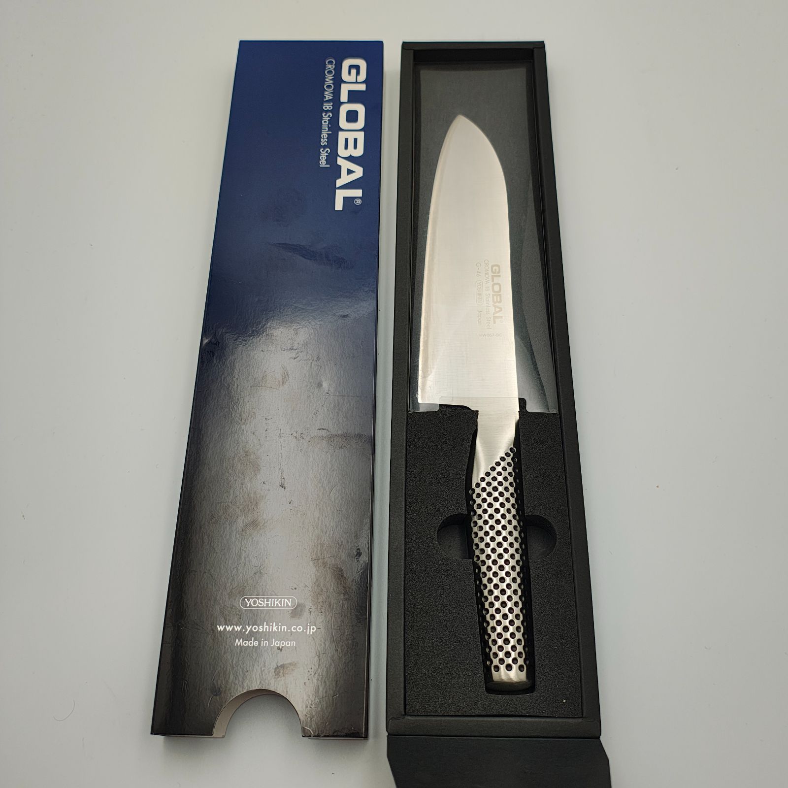 GLOBAL グローバル 三徳包丁 G-46 刃渡り18cm ステンレス 一体型包丁 吉田金属工業 外箱付 【MY341】