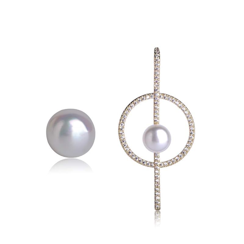 MECHOSEN PEARL パールピアス 両耳 非対称デザイン 純銀製ホスト イヤリング 淡水真珠 耳飾り クリスタル 揺れる レデイース 一粒 クリスマス ホワイトデー お返し おしゃれ プレゼント 金属アレルギー対応 K18ゴールドメッキ