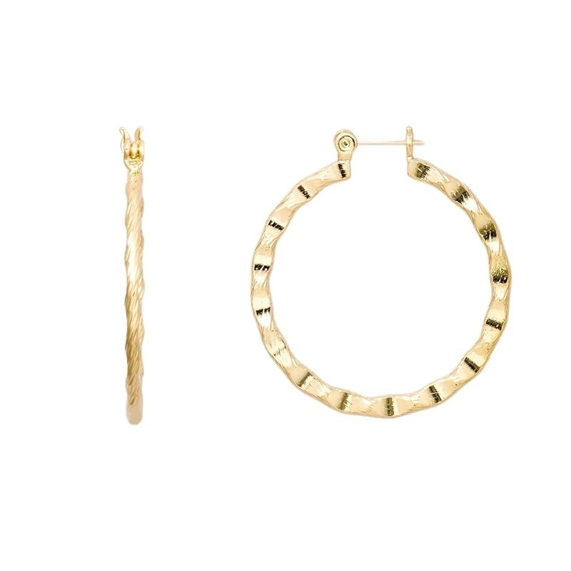 【ヒリーズ】HRYS【日本製 18金 ポスト】18K K18 金属アレルギー対応 ギザギザ クロッシング フープ ピアス 3686 (ゴールド)