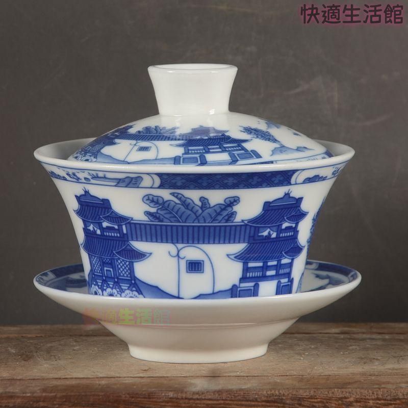 中国茶器 梧桐山水三才蓋碗 茶杯 煎茶道具 工芸品 置物 未使用品zw519zw519