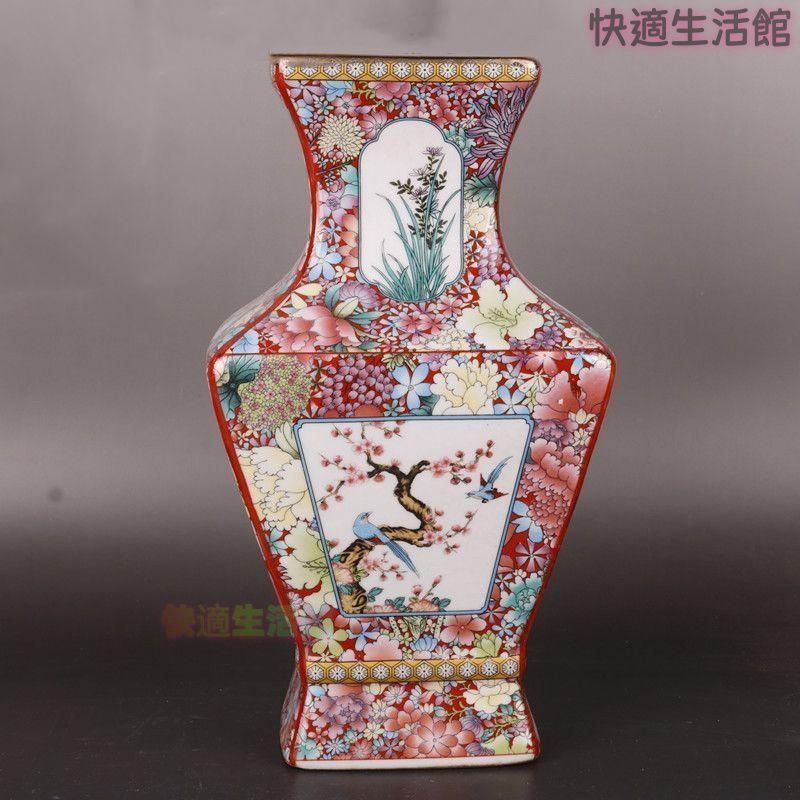 清乾隆蒔金琺瑯彩花鳥四方瓶 景徳鎮 陶磁器 装飾品 現代工芸品 美術品 置物zw519zw519