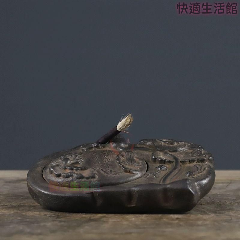 美術品・アンティーク・コレクション 鉄器 蓮池月色硯台 蓮葉蛙筆洗 書