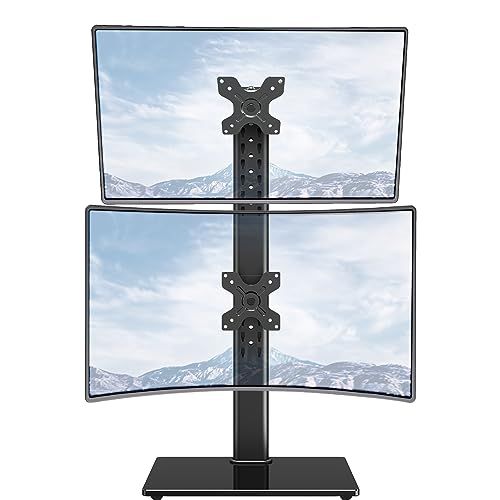 MOUNTUP モニターアーム 上下2画面 PCモニタースタンド 置き型 デュアルディスプレイ 32インチまで 縦並び 耐荷重各15kg 自立式 アーム抜き 高さ調整 VESA75mm 100mm 上下左右可動 回転可能 MU1006-07t