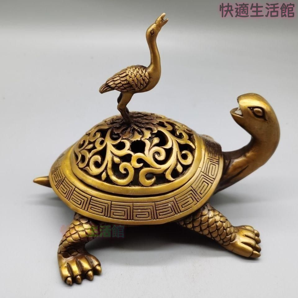 銅器 彫刻 亀鶴香炉 茶道香炉 工芸品 美術品 置物zw519zw519