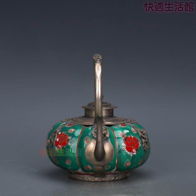 民国粉彩磁器 花図提梁茶壺 酒壺 装飾品 工芸品 置物zw519zw519