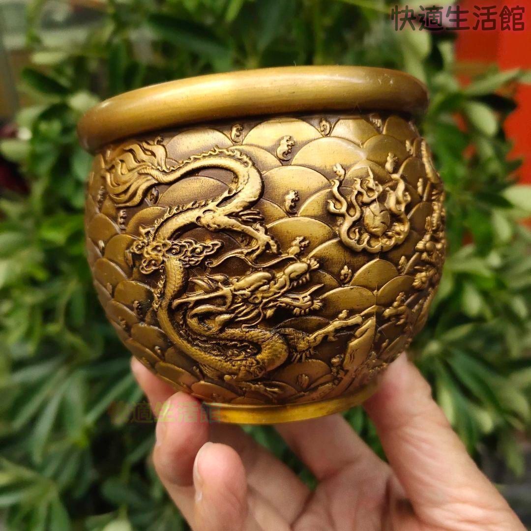 銅器 双龍銅壺 灰皿 聚宝盆 洗筆文房具 装飾品 工芸品 置物zw519zw519