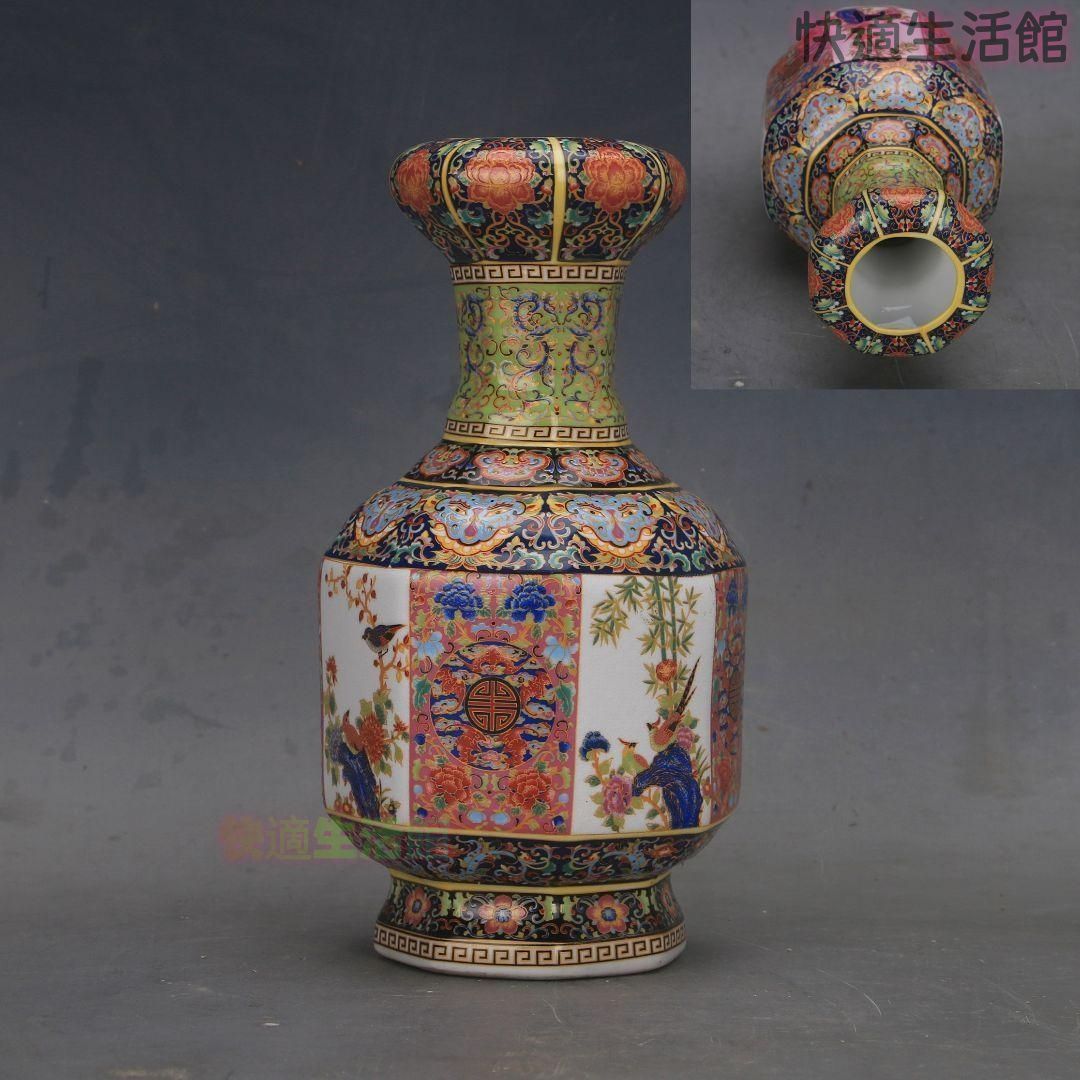 花鳥八方瓶は清雍正琺瑯彩窓窓瓶 景徳鎮 陶磁器 装飾品 現代工芸品 美術品 置物zw519zw519