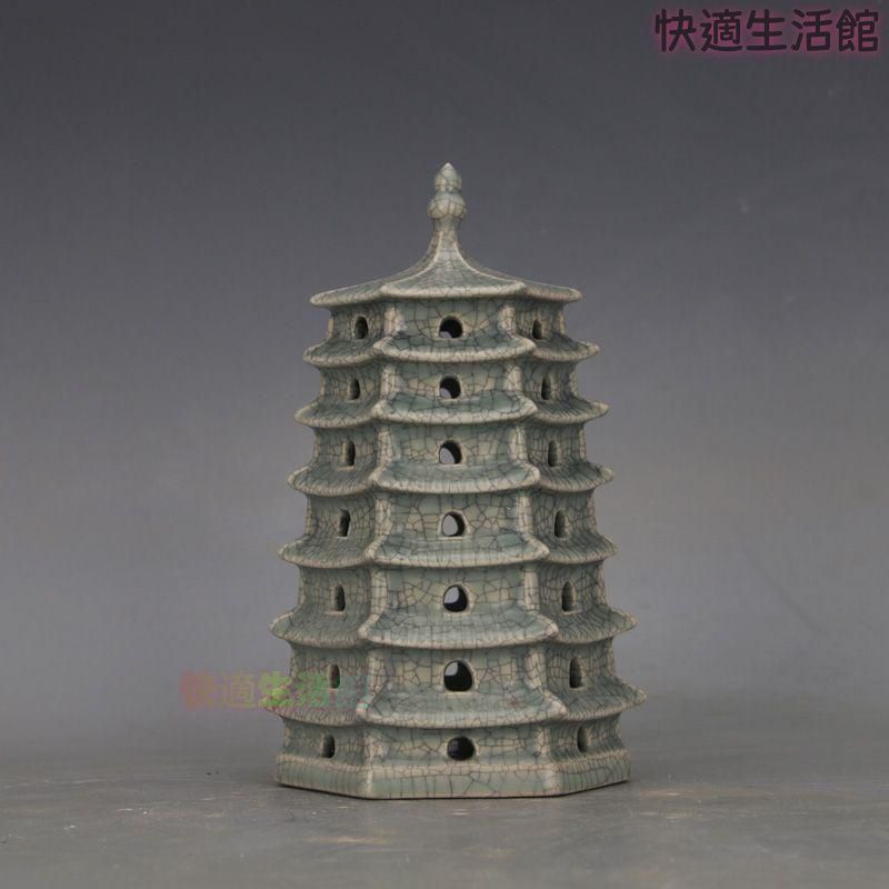 汝窯青釉開片清涼寺宝塔 置物 陶磁器 装飾品 工芸品 美術品 置物zw519zw519