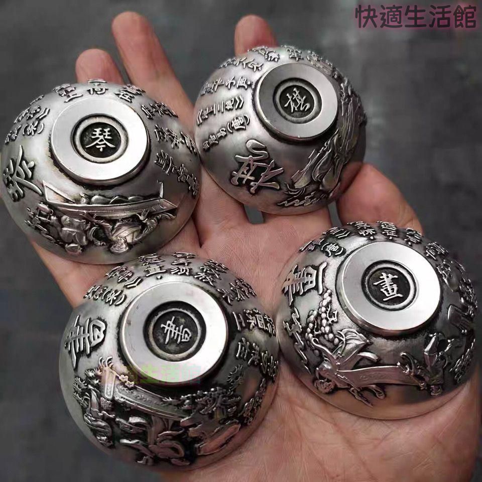 銅 細工 浮彫 琴棋書画 銅碗4点 装飾品 工芸品 美術品 置物zw519zw519