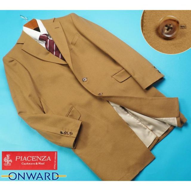 新品33万円 オンワード樫山 Selflex 日本製『PIACENZA ピアツェンツァ 伊製生地』カシミヤ混 ウール コート D6/48(L程度) キャメル 5953839