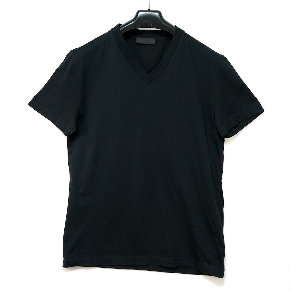 PRADA プラダ バック トライアングル タグ Vネック コットン パック Tシャツ ブラック Sサイズ UJM493 S181 ILK