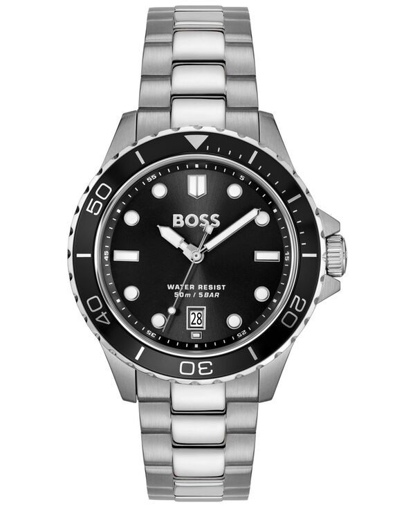 ヒューゴボス メンズ アクセサリー 腕時計 Tシャツ Hugo Boss Mens Troper Sport Quartz Basic Calendar Stainless Steel Watch 42mm Silvertone シルバー