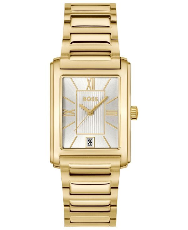 ヒューゴボス メンズ アクセサリー 腕時計 Tシャツ Hugo Boss Mens Principle Dress Quartz Basic Calendar Ionic Plated Thin Gold Steel Watch 28 x 39mm Goldt