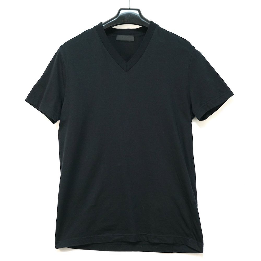 PRADA プラダ バック トライアングル タグ Vネック コットン パック Tシャツ ブラック Sサイズ UJM493 S181 ILK