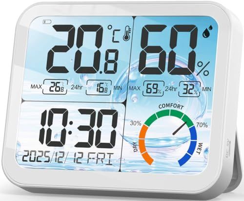 VOCOO 温湿度計時計 14.7cm大型 LCD ディスプレイ 高精度温度湿度測定 環境快適度表示 12/24 時間表示切り替え 最高最低記録機能 快適性 バックライト 日付と時計付き(白)p b11a5520