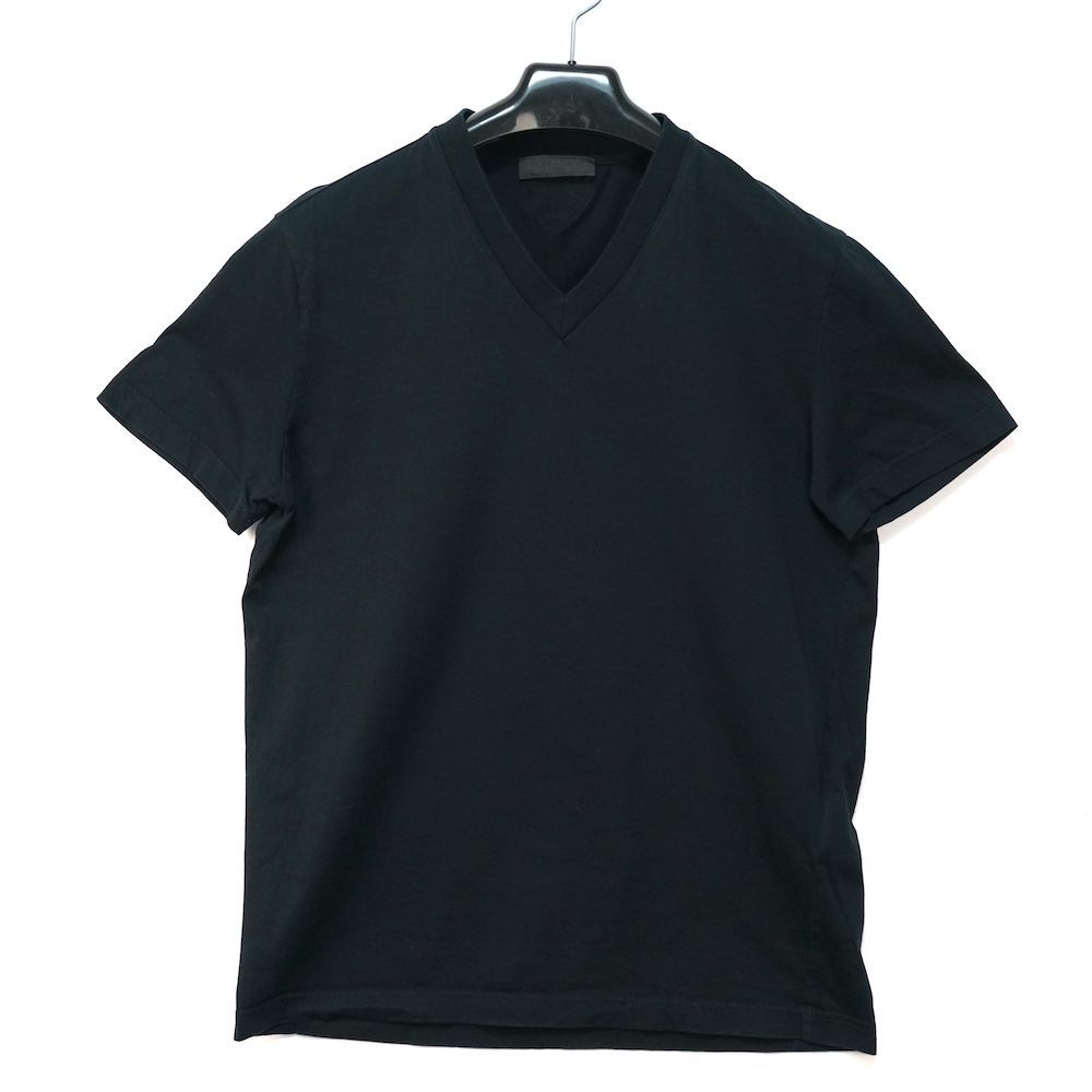 PRADA プラダ バック トライアングル タグ Vネック コットン パック Tシャツ ブラック Sサイズ UJM493 S181 ILK