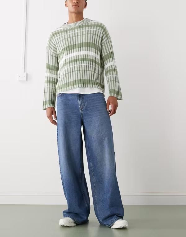 コルージョン メンズ ボトムス デニムパンツ ワイドレッグ ジーンズ COLLUSION X003 wide leg mid rise jeans in mid MID BLUE ブルー