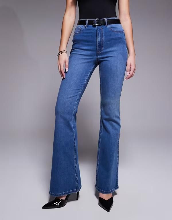 エイソス レディース ボトムス デニムパンツ ジーンズ ASOS DESIGN Hourglass power stretch sculpt flare jeans in dark mid wash Dark mid wash