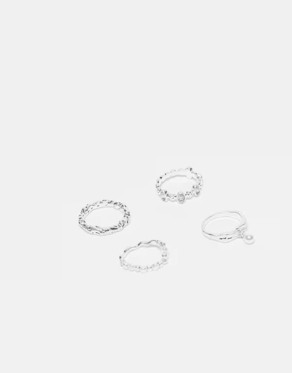 リクレイム ヴィンテージ レディース アクセサリー リング Reclaimed Vintage unisex 4pack gemolten rings in slim profile Silver シルバー