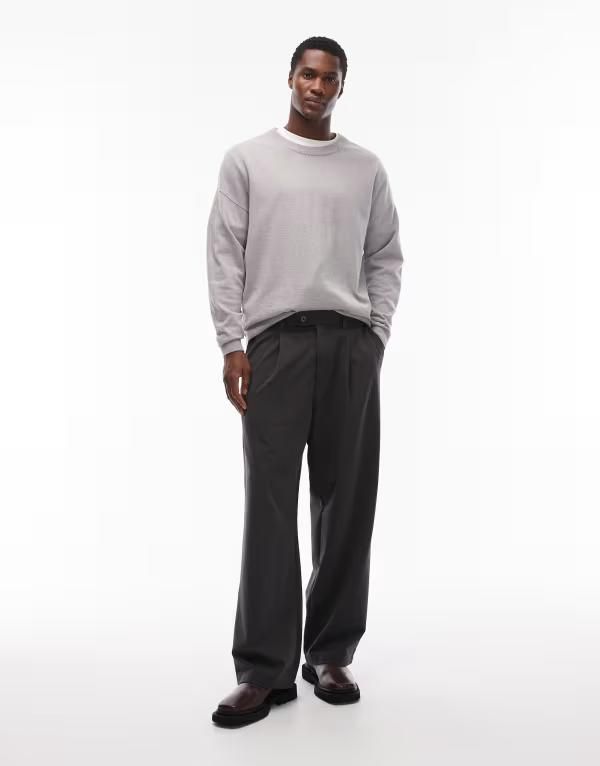 ジャック アンド ジョーンズ メンズ ボトムス カジュアルパンツ Jack Jones dress pants with front pleats in dark Gray Melange グレー