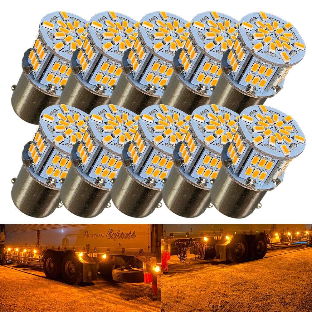 Discover winds 超高輝度 S25 G18 シングル 12V 24V 兼用 バイク・乗用車からトラックまで！3014 54SMD LEDバルブ アンバー10個