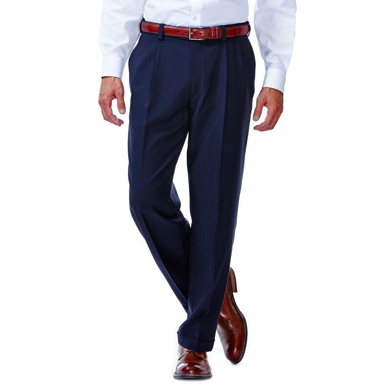 ハガー メンズ ボトムス カジュアルパンツ プリーツ Mens Haggar eCLo Stria ClassicFit Hidden Expandable Waist Pleatedress Pants Navy ネイビー
