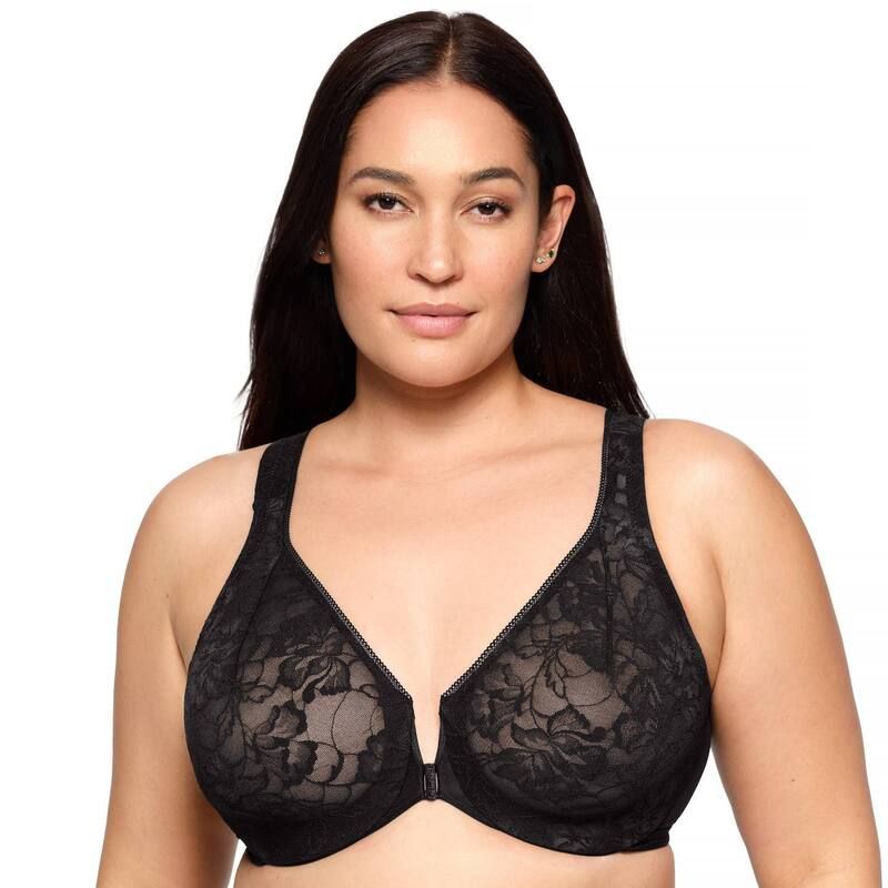 グラマライズ レディース アンダーウェア ブラジャー レース Glamorise FullFigure Wonderwire Front Close Stretch Lace Bra 9246 Solid Black ブラック