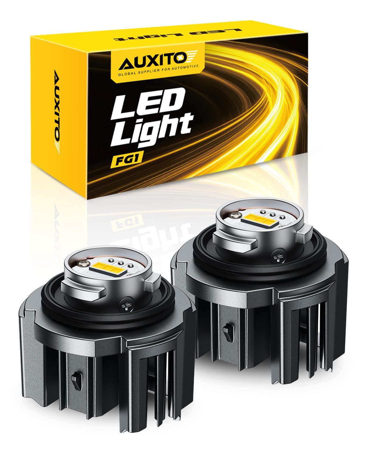 AUXITO L1B LED フォグランプ 新型 純正交換 イエロー ledフォグライト 爆光 ３倍明るさアップ 車検対応 IP68防水 キャンセラー内蔵 無極性12V 加工不要 2個セット