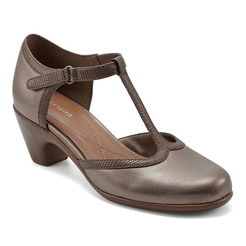 イージースピリット レディース シューズ パンプス Easy Spirit Cara Womens TStrap Adjustable Pumps Bronze Leather
