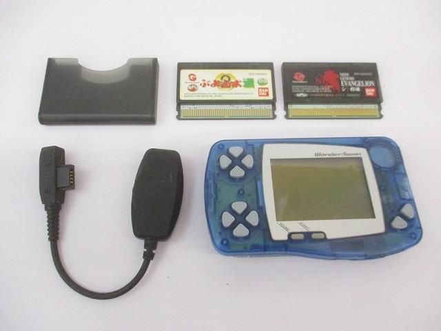 中古品 ゲーム 携帯型 ワンダースワン 本体 SW-001 クリスタルブルー 動作品 ソフト2点 ヘッドホンアダプタ付き