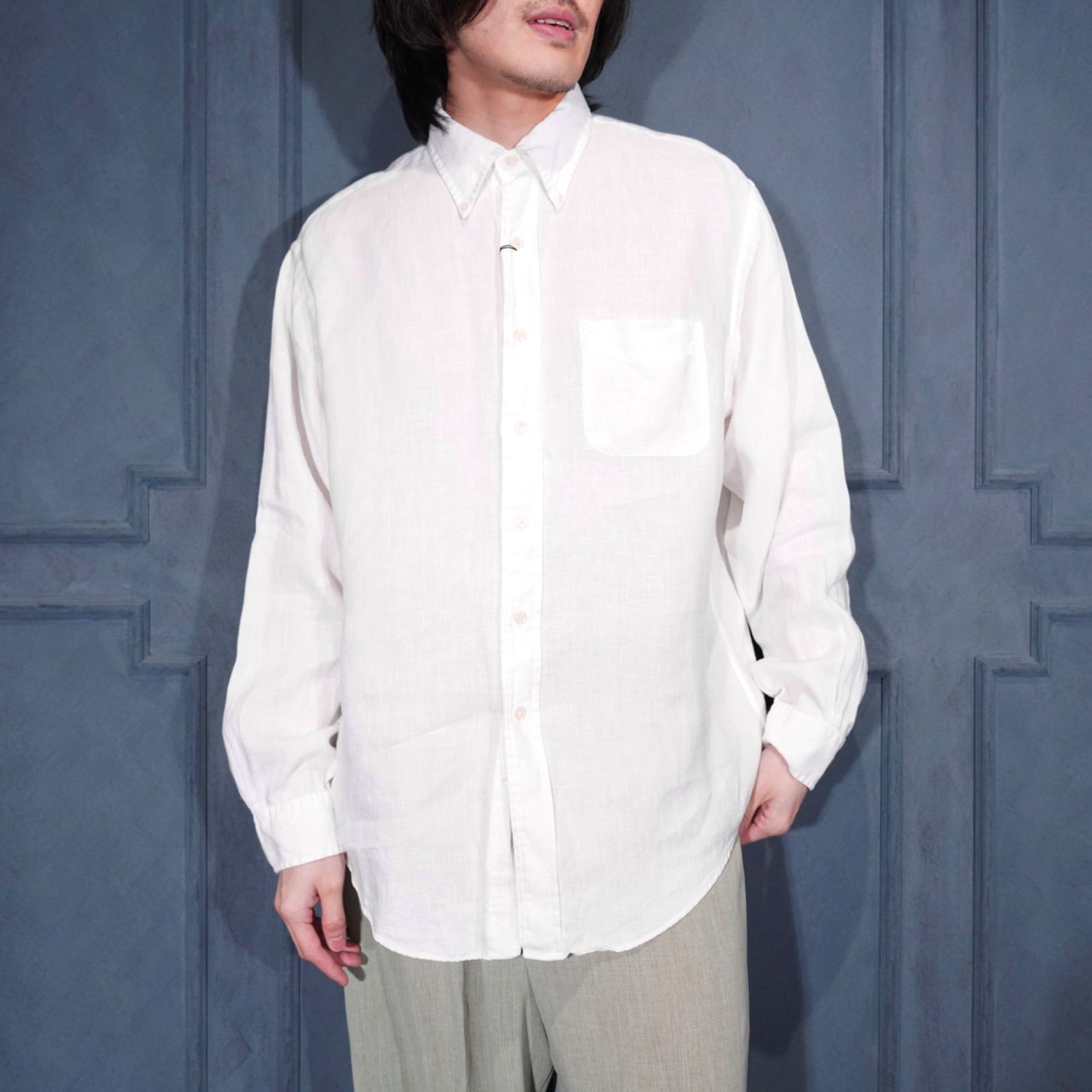 USA VINTAGE BROOKS BROTHERS EST1818 BD LINEN SHIRT/アメリカ古着ブルックスブラザーズボタンダウンリネンシャツ 11,162円