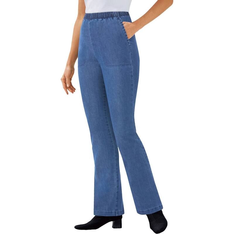 ウーマン ウィズイン レディース ボトムス デニムパンツ ブーツカット プラスサイズ ブーツ ジーンズ Woman Within Plusize Fineline Stretch Denim PullOn Bootcut Jeans Medium Stonew