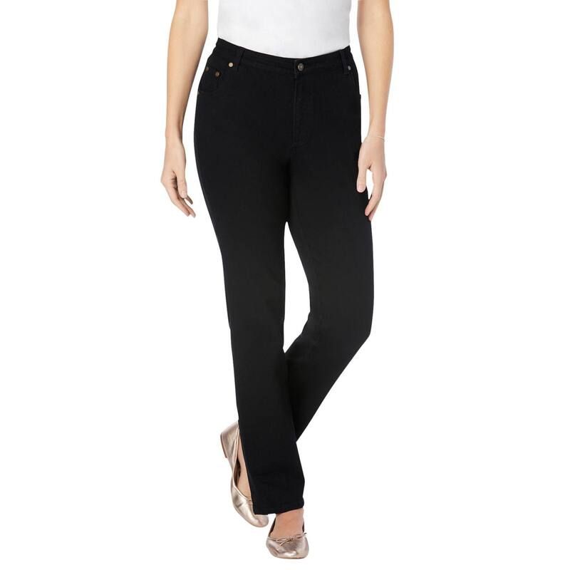 ウーマン ウィズイン レディース ボトムス デニムパンツ プラスサイズ プチ ジーンズ Woman Within Plusize Petite StraightLeg Stretch Denim FivePocket Jeans Black Denim ブラッ