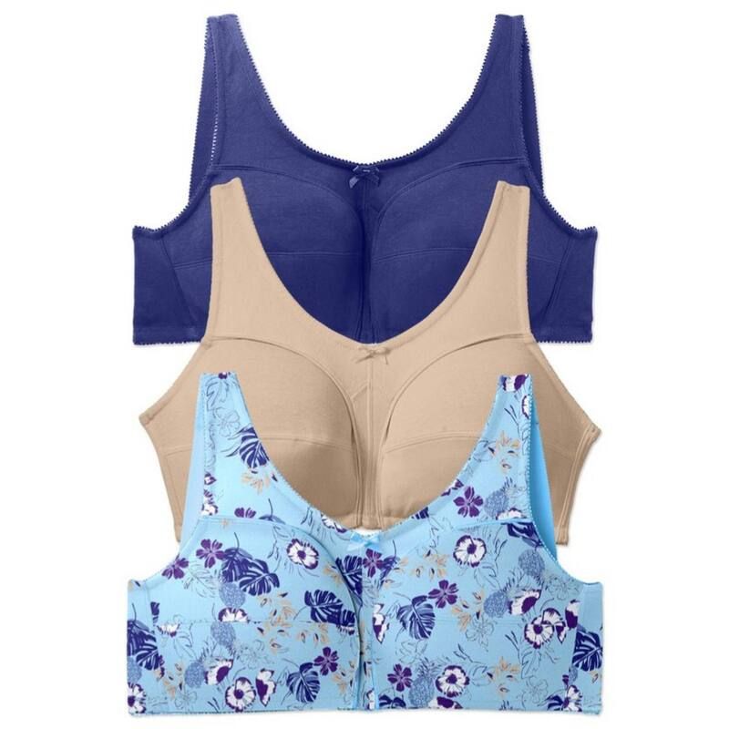 コンフォート チョイス レディース アンダーウェア ブラジャー プラスサイズ コットン Comfort Choice Womens Plusize 3Pack Cotton Wireless Bra Tropical Pineapple