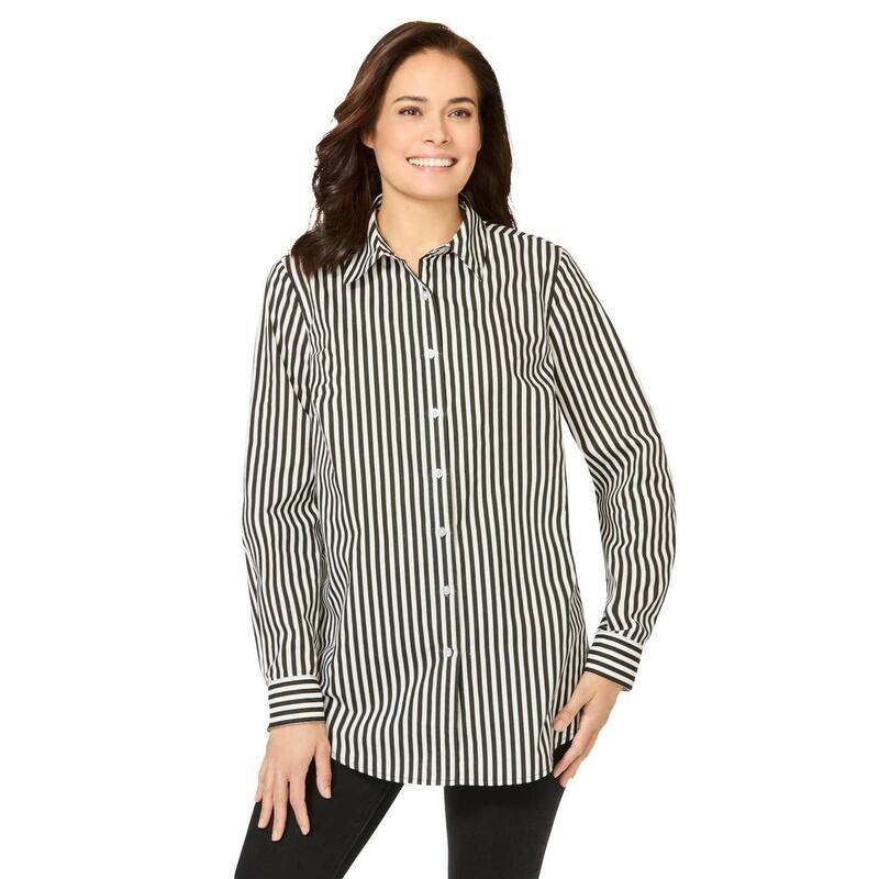 ウーマン ウィズイン レディース トップス シャツ プラスサイズ Woman Within Plusize Perfect Long Sleeve Shirt Black Stripe ブラック