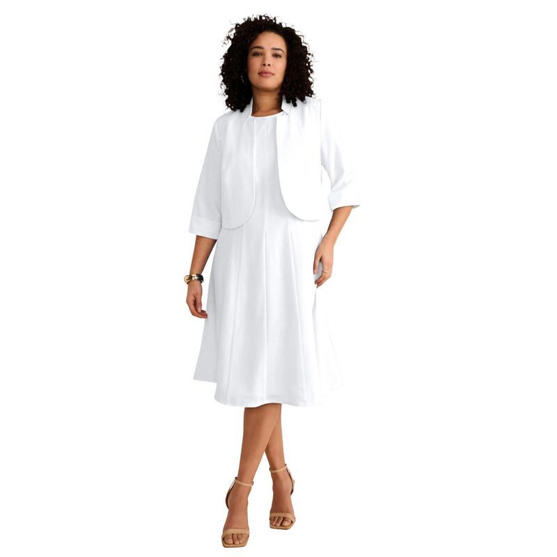 ロアマンズ レディース トップス ワンピース プラスサイズ ジャケット Roamans Womens Plusizelbow Sleeve FitAndFlare Dress With Bolero Jacket 2Piece Suit White ホワイト