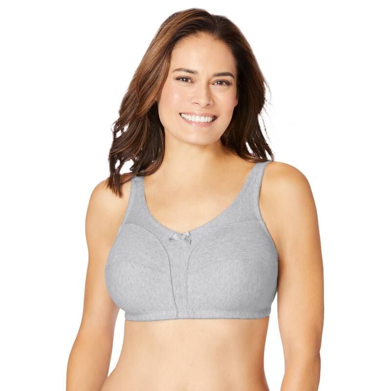 コンフォート チョイス レディース アンダーウェア ブラジャー プラスサイズ コットン Comfort Choice Womens Plusize Cotton BackClose Wireless Bra Heather Grey グレー