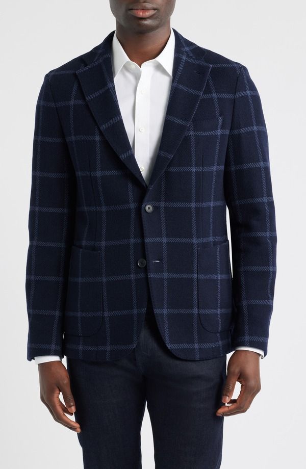 ボス メンズ アウター ジャケット・ブルゾン ウール コート BOSS Hanry Plaid Wool Blend Sport Coat Dark Blue ブルー