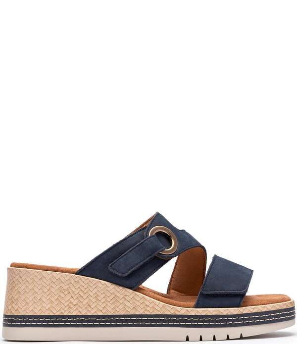 クラークス レディース シューズ サンダル プラットフォーム スエード Clarks Artisan Kidiki Cove Nubuck Suede Platform Wedge Slide Sandals Navy ネイビー