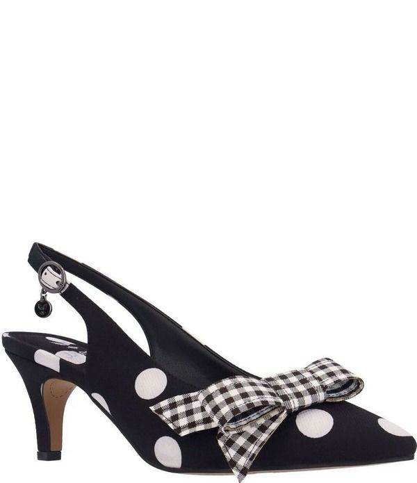 ジェイレニー レディース シューズ ヒール ドット柄 ギンガムチェック ドット ギンガム J Renee Taylin Polka Dot Slingback Pointed Toe Kitten Heel Gingham Bow Pumps BlackWhi