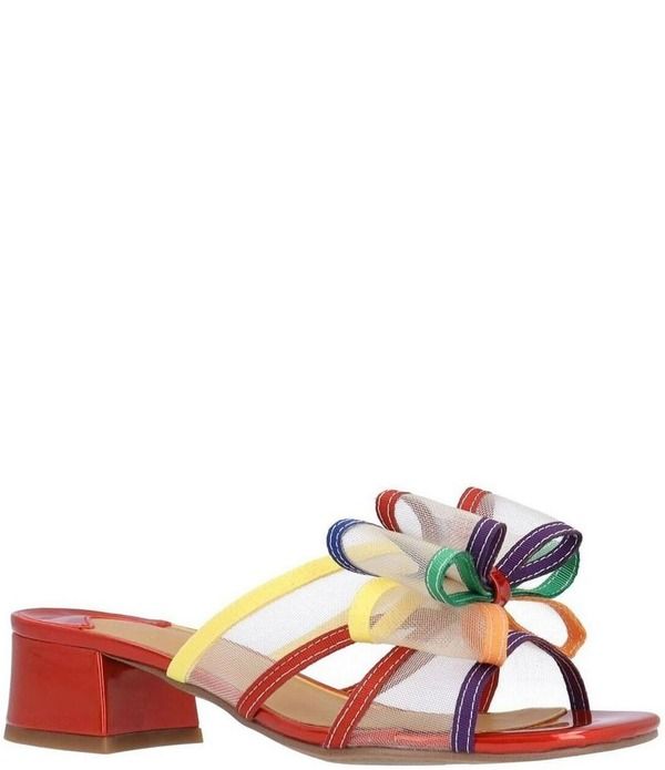 ジェイレニー レディース シューズ ヒール サンダル メッシュ J Renee Finola Multicolor Mesh Bow Block Heel Slide Sandals Bright Multi マルチカラー