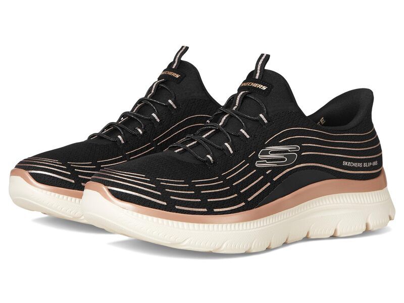 スケッチャーズ レディース シューズ スニーカー プラスサイズ SKECHERS Summits Plus Hands Free SlipINS Black Rose Gold ブラック