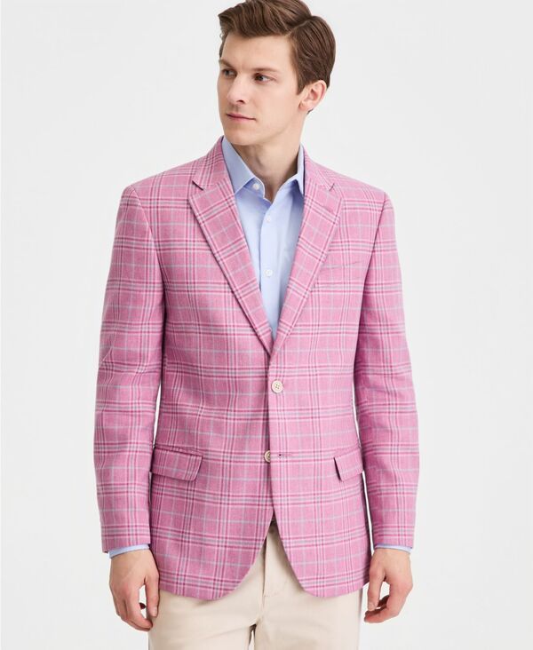 ナウティカ メンズ アウター ジャケット・ブルゾン プリント コットン コート リネン Nautica Mens Cotton Linen Printed ModernFit Sport Coat Pink Plaid ピンク
